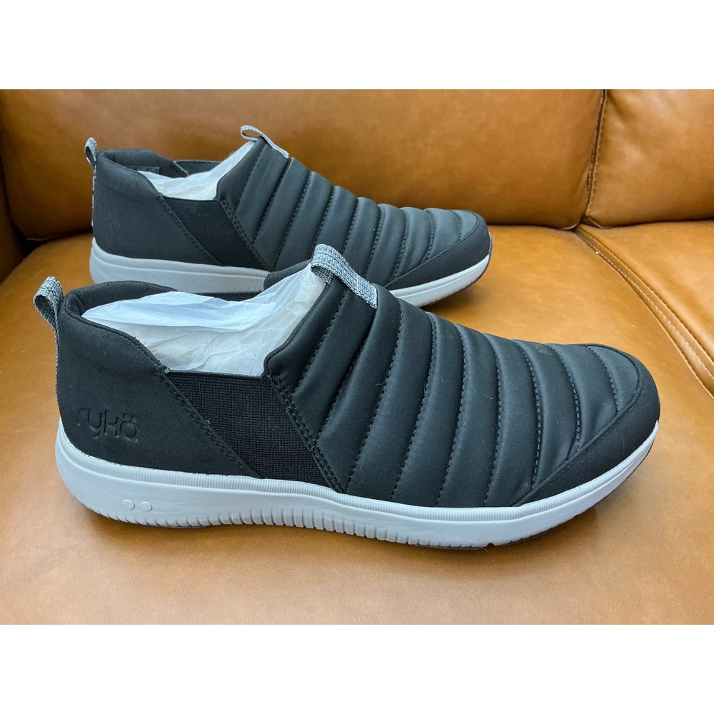 Ryka Pursuit Sneakers Women 11 Black  Quilted Slip On Walking Shoes